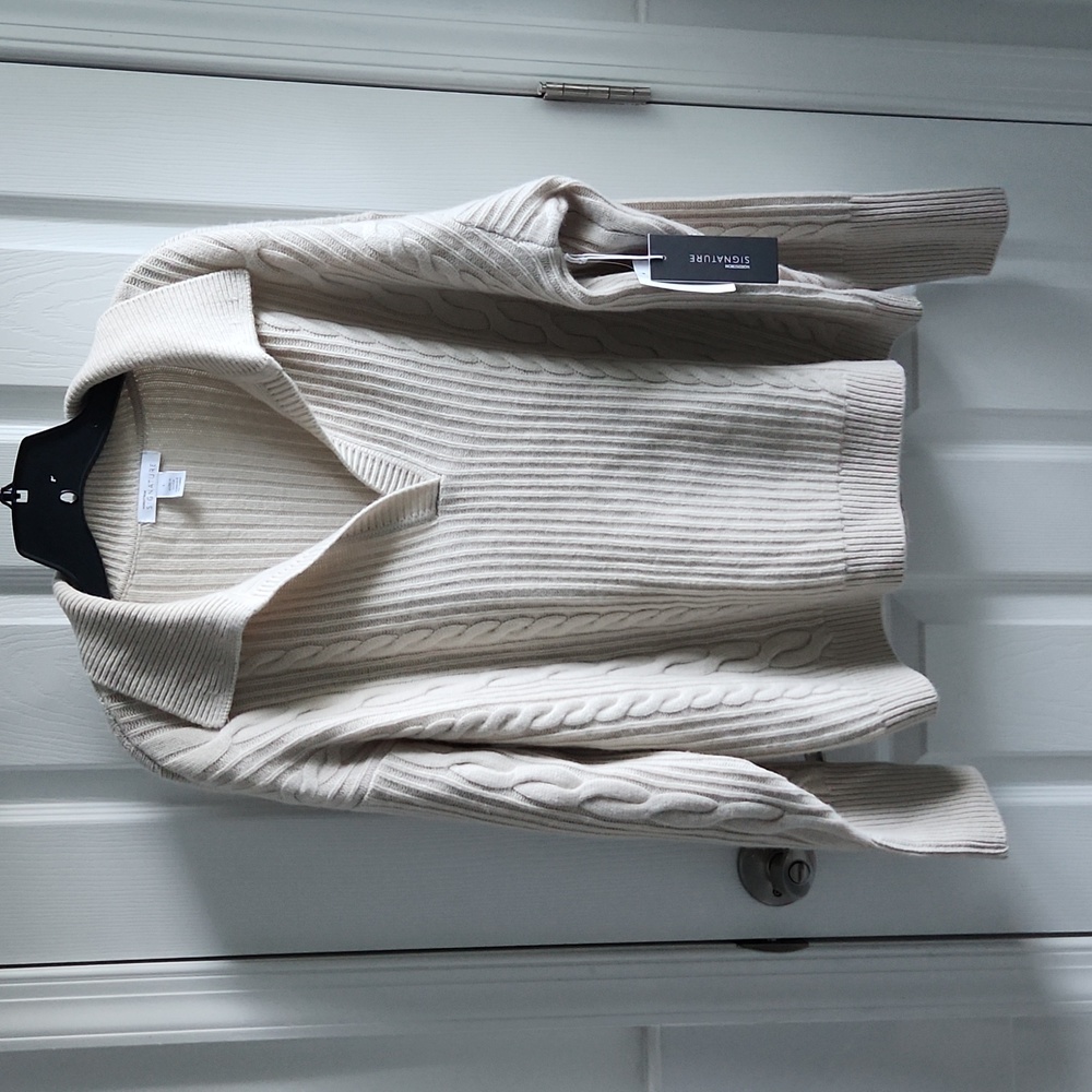 Nordstrom Signature - Cashmere/Wool Cable Knit Sweater, Oatmeal, Size L